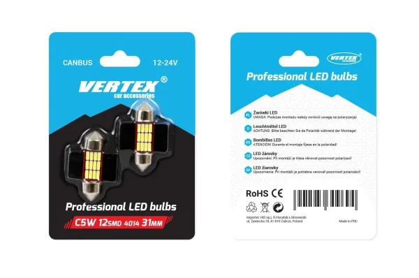 Set becuri auto cu LED CANBUS sofit compatibil C5W 12 SMD 31mm Alb 12/24V, destinat competitiilor auto sau off-road