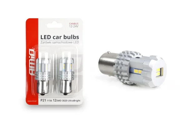 Set becuri auto cu LED CANBUS compatibil P21 R5W/R10W 22 SMD Alb 12V/24V, destinat competitiilor auto sau off-road