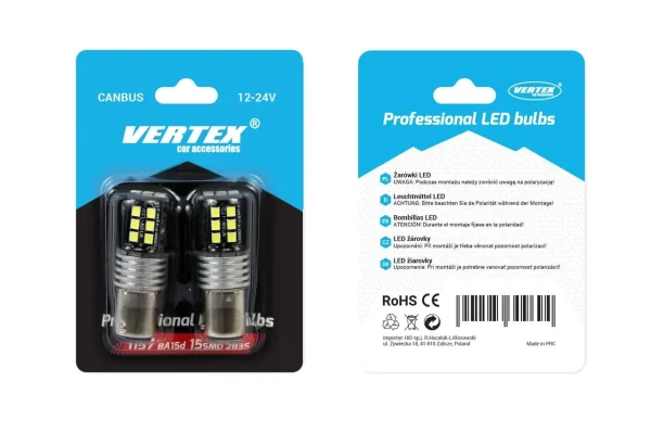 Set becuri auto cu LED CANBUS compatibil P21/5W BA15D 15 SMD 7.5W Alb 12/24V, destinat competitiilor auto sau off-road