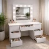 Masa de toaleta/machiaj, Vanessa, gri deschis, cu oglinda si LED-uri, 130x43x143 cm