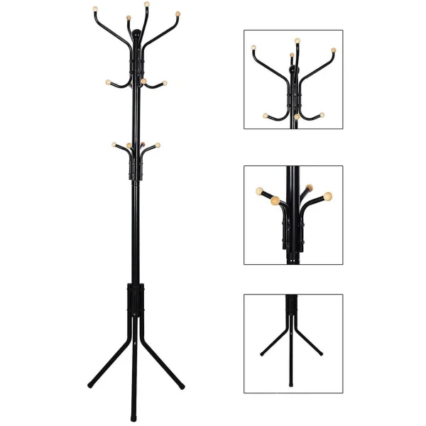 Cuier, Songmics, 12 carlige, metal, negru, 44x44x182 cm