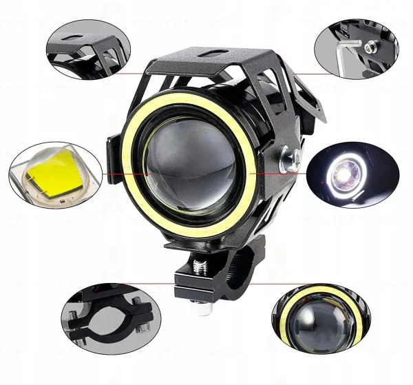Proiector LED cu Lupa, Angel Eye ALB si Devil Eye RED, alimentare 12V, pentru Off-Road, ATV, SSV, UTV