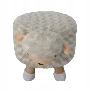 Taburet pentru copii, rotund, model oaie, textil, lemn, gri, max 50 kg, 28x25 cm, Chomik