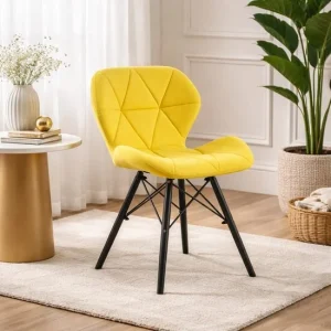 Scaun stil scandinav, Artool, Lago Velvet, catifea galbena, picioare lemn negru, 47x52x73.5 cm