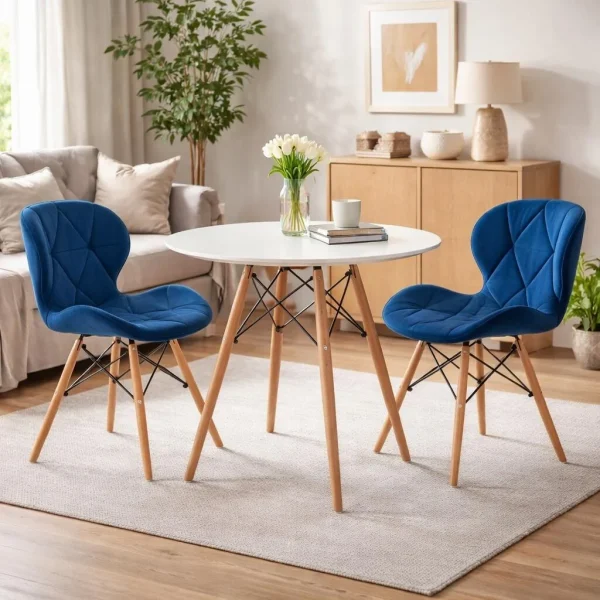 Scaun stil scandinav, Artool, Lago, catifea bleumarin, picioare lemn natur, 48x52.5x74 cm