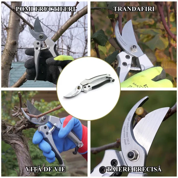Foarfeca gradina, tip bypass, otel SK5 + manusi latex, 22 cm, XTline