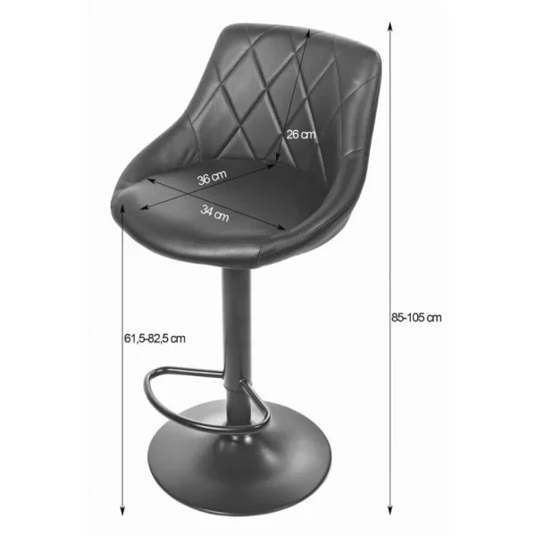 Scaun de bucatarie/bar, Artool, Kast, rotativ, piele ecologica neagra, picior metal negru, 45.5x48.5x85-105 cm