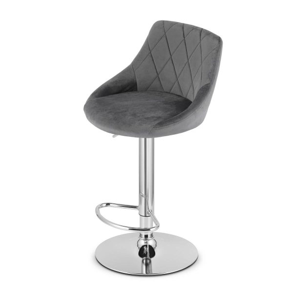 Scaun de bucatarie/bar, Artool, Kast, rotativ, catifea gri, picior metal argintiu, 45.5x49x85-105 cm