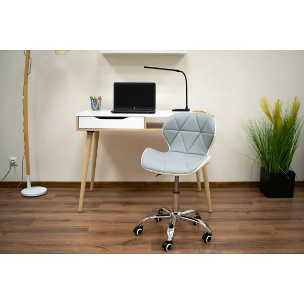 Scaun de birou, Artool, Avola, rotativ, piele ecologica, gri si alb, 47.5x55.5x84.5 cm