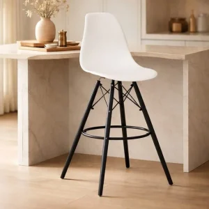 Scaun de bucatarie/bar, Artool, Lamal, PP alb, picioare lemn negru, 54x55x107.5 cm