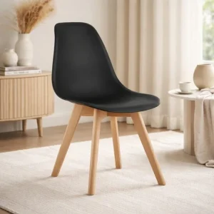 Scaun bucatarie/living, Artool, Kito, PP negru, picioare lemn natur, 46x54.5x80 cm