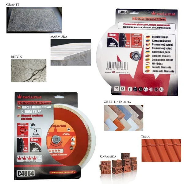 Disc diamantat continuu, placi ceramice, taiere umeda, 230 mm/25.4 mm, Richmann Exclusive