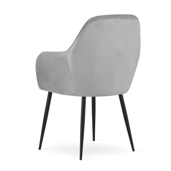 Scaun stil fotoliu bucatarie/living, Artool, Lugo, catifea argintie, picioare metal negru, 57.5x56.5x86.5 cm