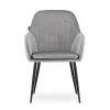 Scaun stil fotoliu bucatarie/living, Artool, Lugo, catifea argintie, picioare metal negru, 57.5x56.5x86.5 cm