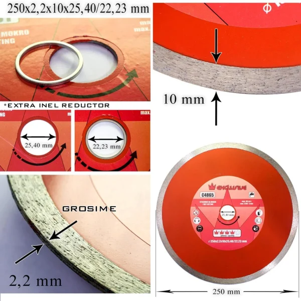 Disc diamantat continuu, ceramica, taiere umeda, 250 mm/25.4 mm, Richmann Exclusive