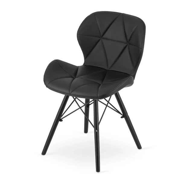 Scaun stil scandinav, Artool, Lago, piele ecologica neagra, picioare lemn negru, 47.5x52x74 cm