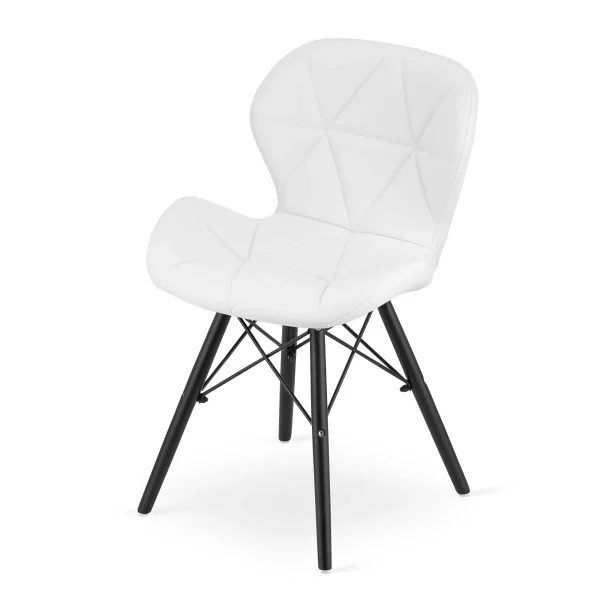 Scaun stil scandinav, Artool, Lago, piele ecologica alba, picioare lemn negru, 47.5x52x74 cm