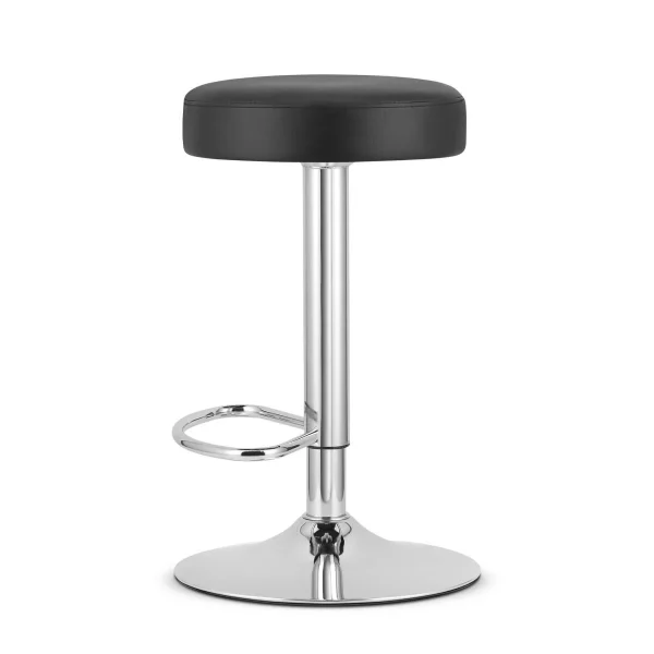 Scaun de bucatarie/bar, Artool, Rojst, rotativ, piele ecologica neagra, picior metal argintiu, 38x38x62.5-83 cm