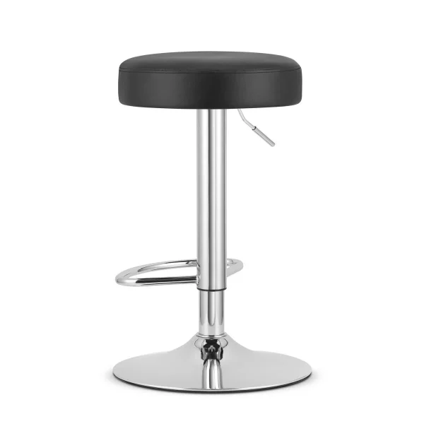 Scaun de bucatarie/bar, Artool, Rojst, rotativ, piele ecologica neagra, picior metal argintiu, 38x38x62.5-83 cm
