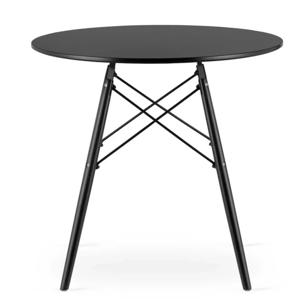 Masa stil scandinav, Artool, rotund, MDF si lemn, negru, 80x72 cm
