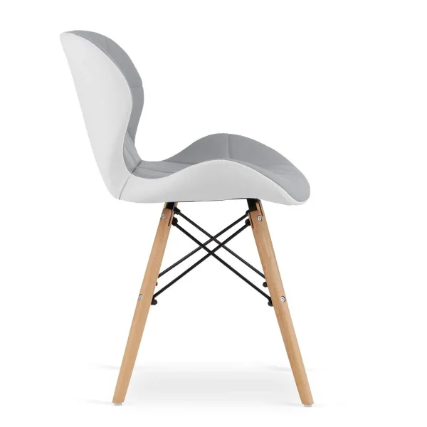 Scaun stil scandinav, Artool, Lago, piele ecologica gri si alba, picioare lemn natur, 47x52x73 cm