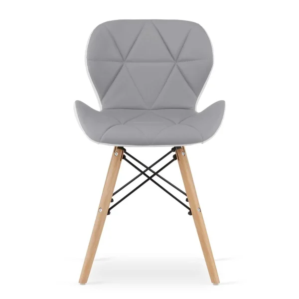 Scaun stil scandinav, Artool, Lago, piele ecologica gri si alba, picioare lemn natur, 47x52x73 cm