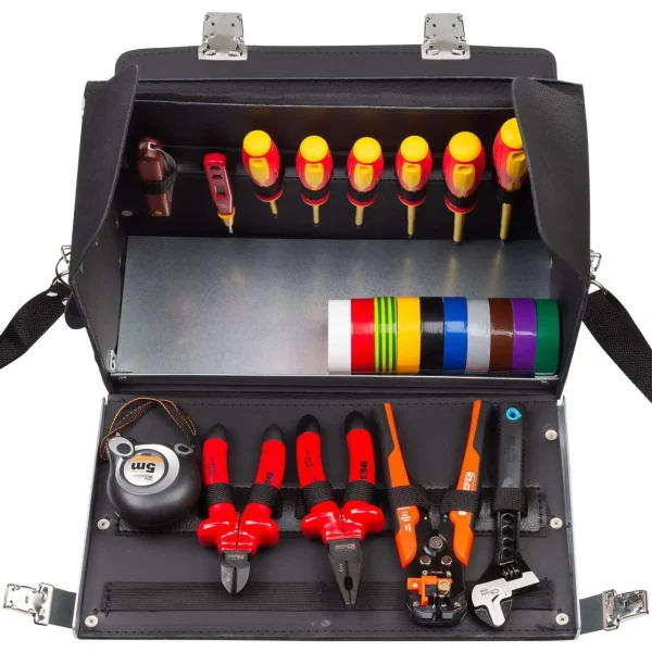 Trusa 14 scule pentru electrician 1000V + geanta din piele transport si depozitare, Richmann Exclusive