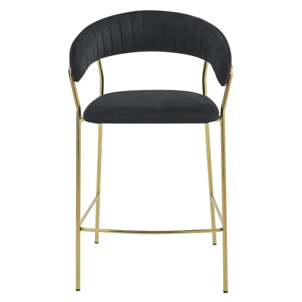 Scaun de bucatarie/bar, Artool, Badia, catifea neagra, picioare metal auriu, 46x45x94 cm