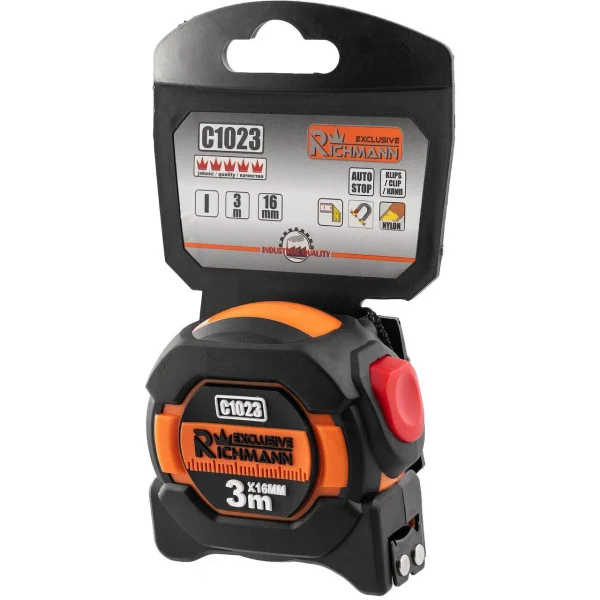 Ruleta magnetica cu autostop 3 m x 16 mm, dublu inscriptionata, Richmann Exclusive