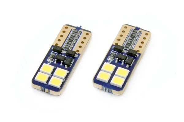 Set becuri auto cu LED CANBUS compatibil T10e W5W 8 SMD Alb 12/24V, destinat competitiilor auto sau off-road