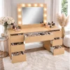 Masa de toaleta/machiaj, Antonia, stejar, cu oglinda si LED-uri, 155x42x135 cm