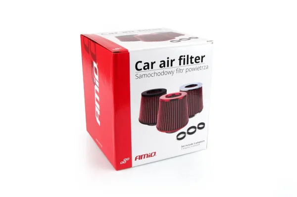Filtru de aer conic rosu cu 3 adaptoare