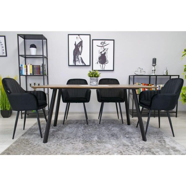 Scaun stil fotoliu bucatarie/living, Artool, Lugo, catifea neagra, picioare metal negru, 57.5x56.5x86.5 cm