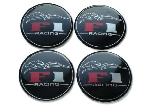 Set 4 buc. ornament central janta, model "F1 Black", diametru 5cm