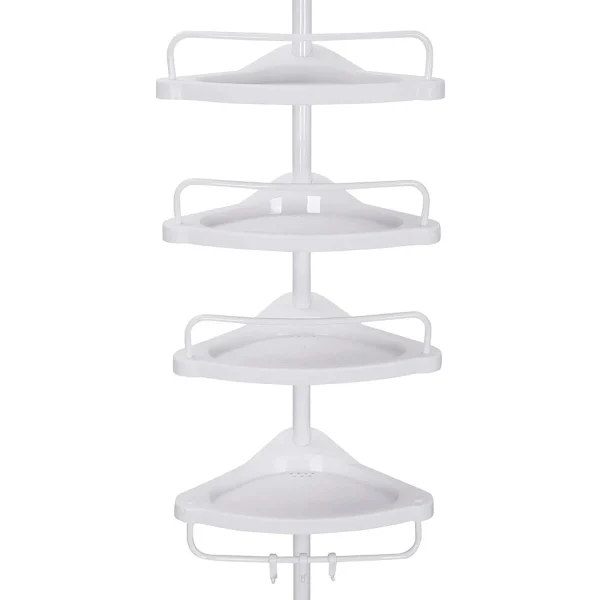 Raft pentru baie/dus, Vasagle, reglabil, inox, 4 rafturi, alb, 85-305 cm