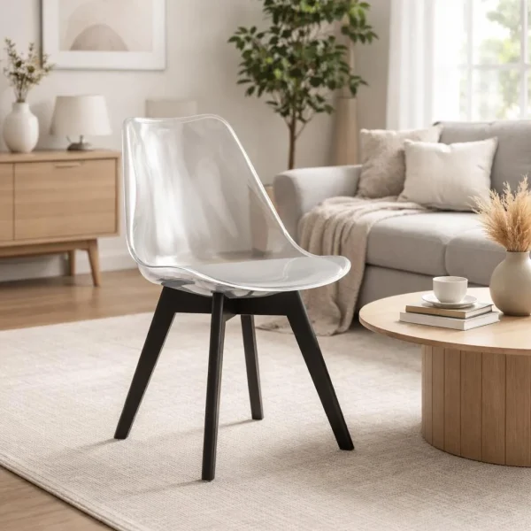 Scaun bucatarie/living, Artool, Mark, PP transparent, picioare negre, 49x43x82 cm