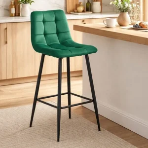 Scaun de bucatarie/bar, Artool, Arceto, catifea verde, picioare metal negru, 43.5x32.5x104 cm