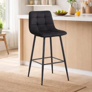 Scaun de bucatarie/bar, Artool, Arceto, catifea neagra, picioare metal negru, 43.5x32.5x104 cm