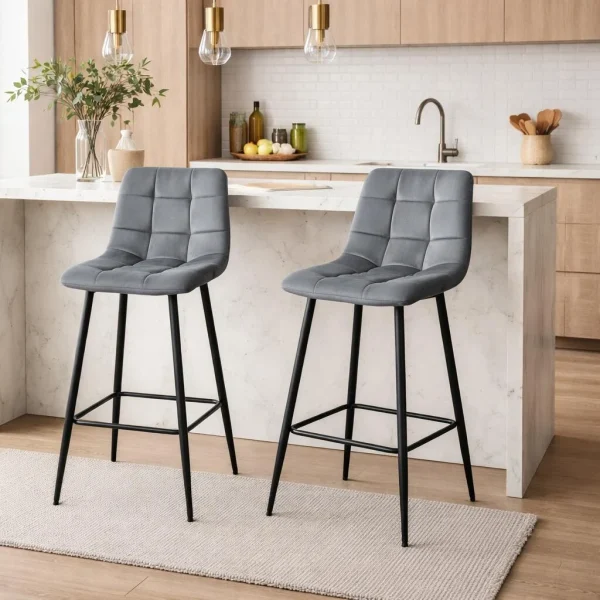 Scaun de bucatarie/bar, Artool, Arceto, catifea gri, picioare metal negru, 43.5x32.5x104 cm