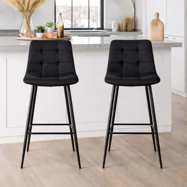 Scaun de bucatarie/bar, Artool, Arceto, catifea neagra, picioare metal negru, 43.5x32.5x104 cm