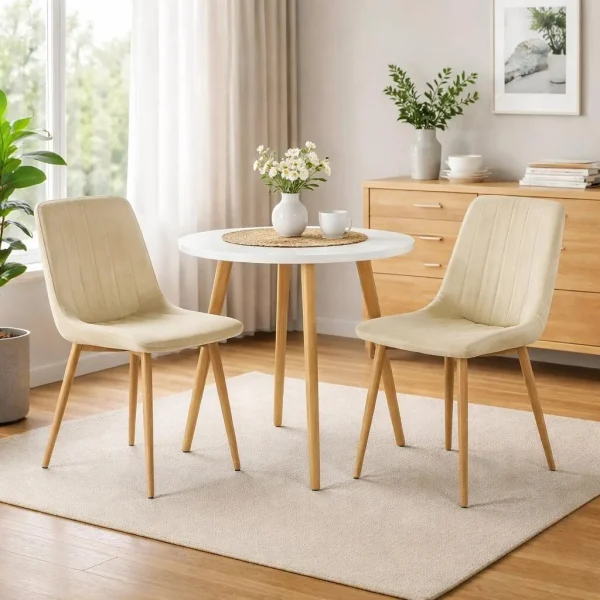 Scaun bucatarie/living, Artool, Lava, catifea bej deschis, picioare metal natur, 45x55x86 cm