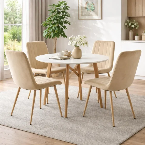 Scaun bucatarie/living, Artool, Lava, catifea bej, picioare metal natur, 45x55x86 cm