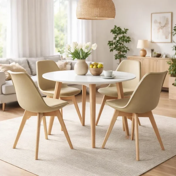 Scaun bucatarie/living, Artool, Mark, PP bej, picioare lemn natur, 49x52x82 cm