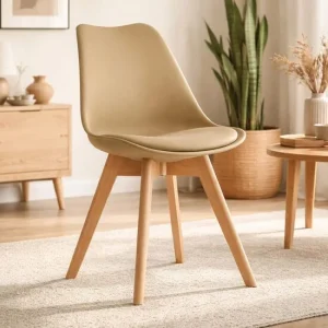 Scaun bucatarie/living, Artool, Mark, PP bej, picioare lemn natur, 49x52x82 cm