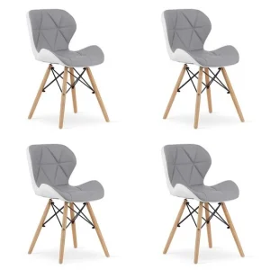 Set 4 scaune stil scandinav, Artool, Lago, piele ecologica gri si alba, picioare lemn natur, 47x52x73 cm