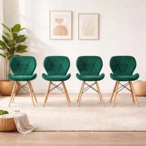 Set 4 scaune stil scandinav, Artool, Lago, catifea verde, picioare lemn natur, 48x43x74 cm