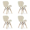 Set 4 scaune stil scandinav, Artool, Lago, catifea bej, picioare lemn natur, 47x52x74 cm