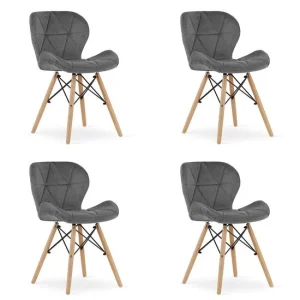 Set 4 scaune stil scandinav, Artool, Lago Velvet, catifea gri, picioare lemn natur, 47x36x73.5 cm