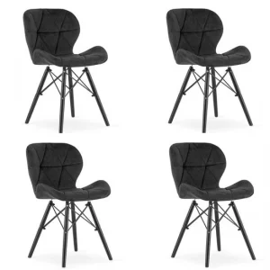 Set 4 scaune stil scandinav, Artool, Lago Velvet, catifea neagra, picioare lemn negru, 47x36x73.5 cm