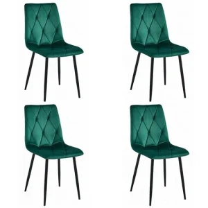 Set 4 scaune bucatarie/living, Artool, Libra, catifea verde, picioare metal negru, 44x40x88.5 cm